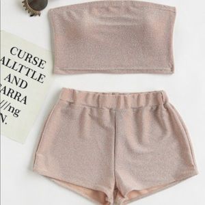 Womens nude sparkly two piece set
